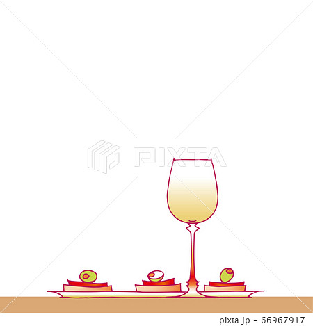白ワインをひとり飲み_つまみはブルスケッタ_背景白 66967917