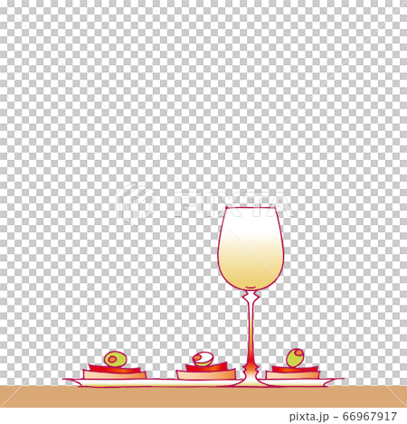 白ワインをひとり飲み_つまみはブルスケッタ_背景白 66967917