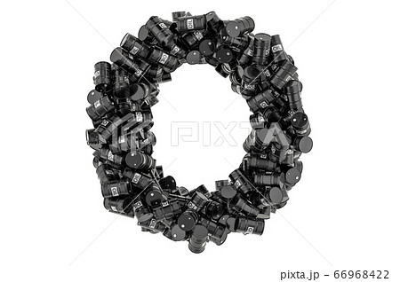 Letter O from black oil barrels, 3D rendering 66968422