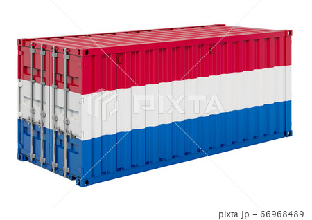Cargo container with the Netherlands flag, 3d 66968489