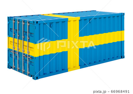 Cargo container with Swedish flag, 3d rendering 66968491