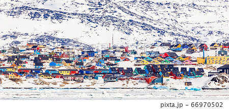 Arctic city center panorama with colorful Inuit 66970502