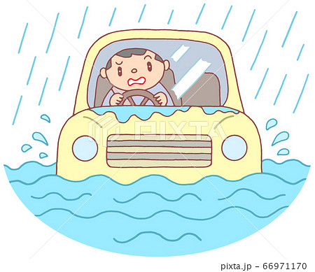 車の水没のイラスト素材