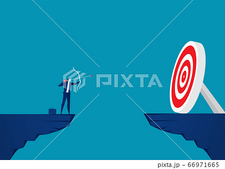 Businessman top mountain with bow and arrow look at targets. vector illustration. 66971665
