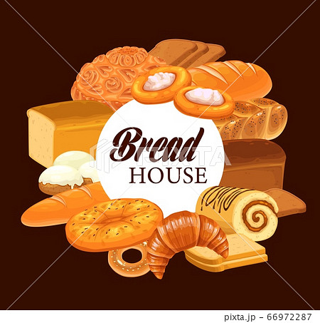 Sweet pastry and bread round vector banner 66972287