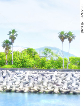 兵庫県神戸市平磯公園の風景　青空と白い雲【縦構図】 66972366