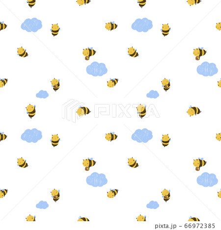 Cute Small Honey Bee With Clouds Seamless のイラスト素材