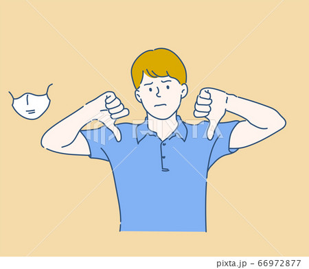 Caucasian man showing thumb down with two hands. (A Mask can be removable) Hand drawn in thin line style, vector illustrations. Caucasian man showing thumb down with two hands. (A Mask can be removable) Hand drawn in thin line style, vector illustrations. 66972877