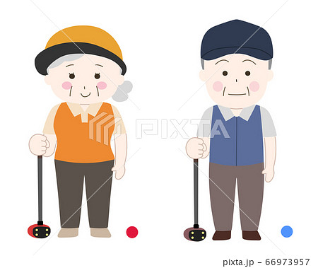 パークゴルフをする老人のスタイル（主線なし） 66973957