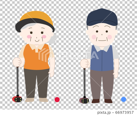 パークゴルフをする老人のスタイル（主線なし） 66973957