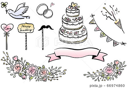 結婚式のイラストセット 線画のイラスト素材