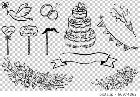 Wedding Illustration Set Line Drawing Black 1 Stock Illustration