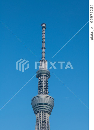 日本の東京都市景観 隅田公園側から望む東京スカイツリーの写真素材