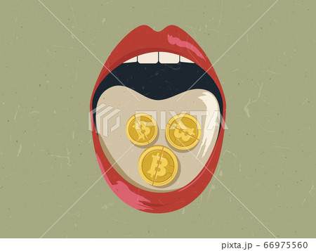 Bitcoin pills in girl mouth, addictive Bitcoin investment 66975560