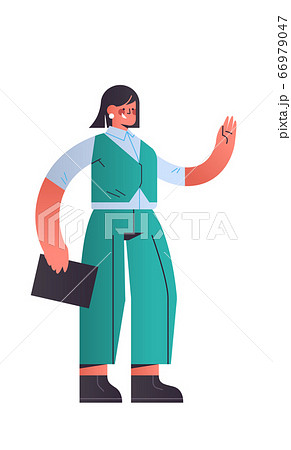 happy businesswoman holding folder attractive business woman office worker in casual clothes 66979047