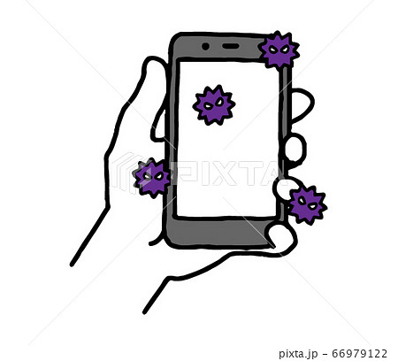ウイルス・菌が付着したスマートフォンを持つ手（シンプル） 66979122
