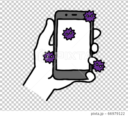 手拿著智能手機與病毒和細菌（簡單） 66979122