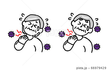 ウイルス・菌で喉が痛いシニア男性女性セット（シンプル） 66979429