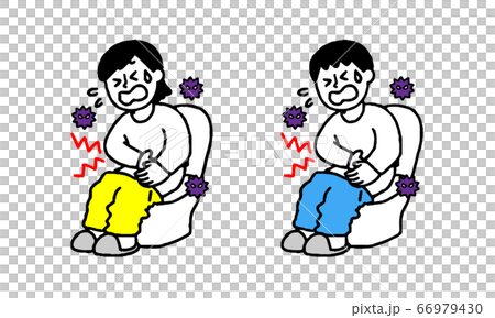 ウイルス・菌でお腹が痛い男性女性(シンプル) ウイルス・菌でお腹が痛い男性女性(シンプル) 66979430