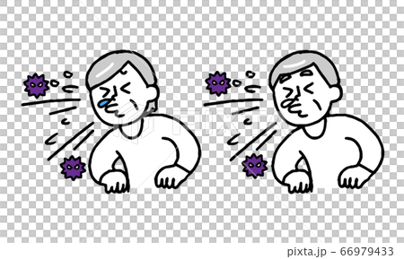 ウイルス・菌とくしゃみするシニア男性女性セット（シンプル） 66979433