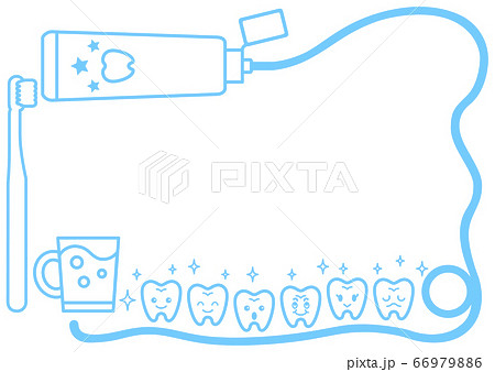 歯と歯ブラシセットのかわいいフレームのイラスト素材