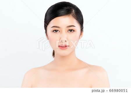 Beauty Woman face Portrait, Beautiful Young Asian Woman with Clean Fresh Healthy Skin 66980051