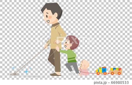 爸爸和孩子用地板刮水器清潔 66980533