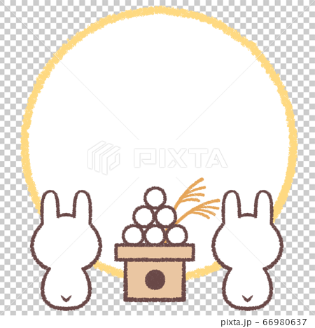 後ろ姿の複数ウサギと月見団子の月の線画フレーム 66980637