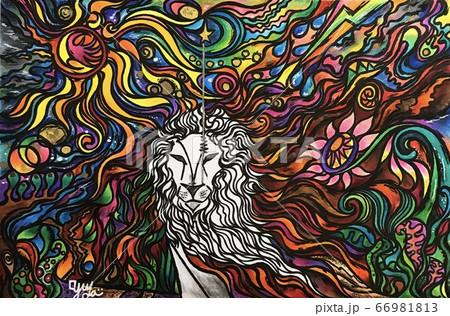 大自然の中のライオンのイラスト素材