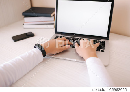 Schoolboy play online games at home while study on quarantine. Mockup of laptop Schoolboy play online games at home while study on quarantine. Mockup of laptop 66982633