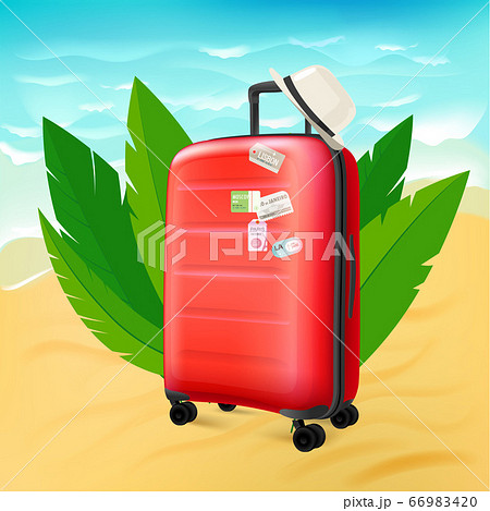 Red suitcase on sunny beach 66983420