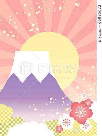 【年賀状素材】かわいい富士山と初日の出の背景イラスト ピンク 【年賀状素材】かわいい富士山と初日の出の背景イラスト ピンク 66985022