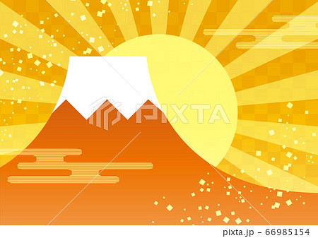 年賀状素材 富士山と初日の出の背景イラスト オレンジのイラスト素材