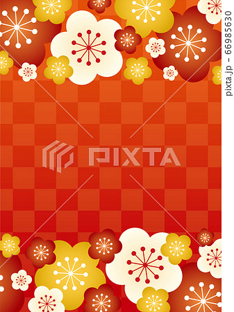年賀状素材 梅と市松模様の背景イラスト 赤のイラスト素材