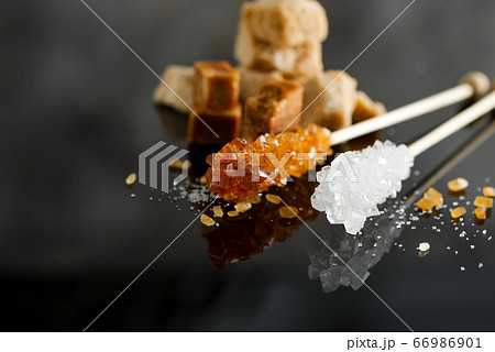 Various types of sugar brown cane cubes and 66986901