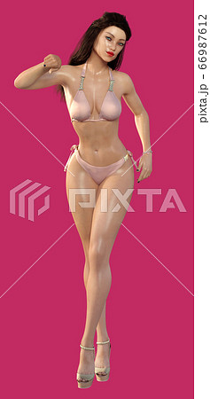 Attractive woman in bikini with red background 66987612