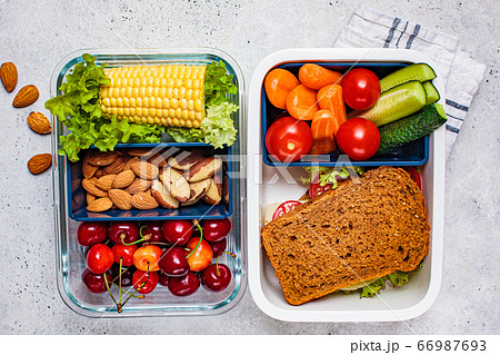 Lunch box with healthy fresh food.  66987693