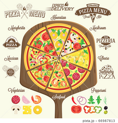 Pizza menu, labels and design elements 66987813