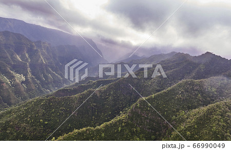 USA, Hawaii, Kauai, Na Pali, Aerial view of mountains covered with forest 66990049