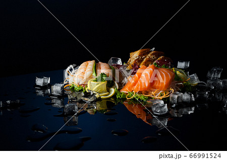 sushi on black background sushi on black background 66991524