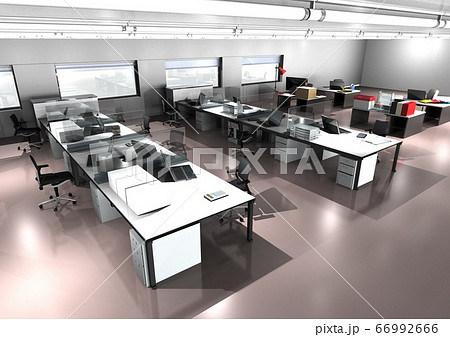ソーシャルディスタンスで間隔を空けたオフィスなどの3DCGイメージ 66992666