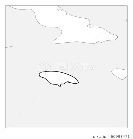 Map of Jamaica black thick outline highlighted with neighbor countries 66993471