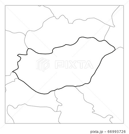 Map of Hungary black thick outline highlighted with neighbor countries 66993726