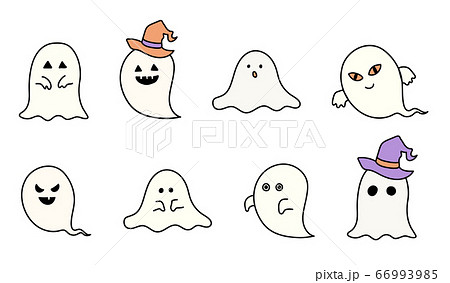 手書きのおばけのイラストのセット ハロウィン 幽霊 かわいいのイラスト素材