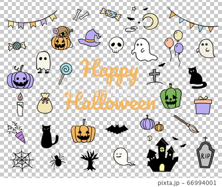 ハロウィーンの手書きのイラストのセット かわいい 秋のイラスト素材