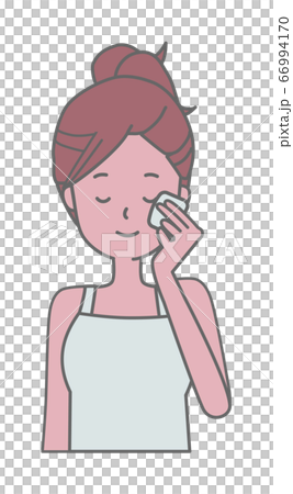 コットンで化粧を落とす女性のイラスト コットンで化粧を落とす女性のイラスト 66994170