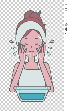 洗面器で顔を洗う女性のイラスト 66994174