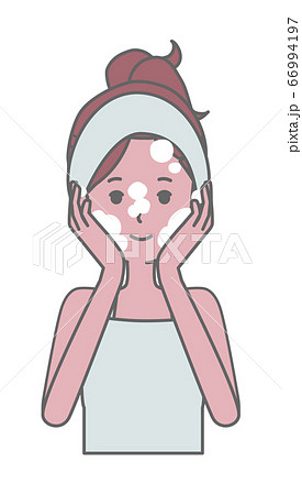 泡洗顔をする女性のイラスト 66994197