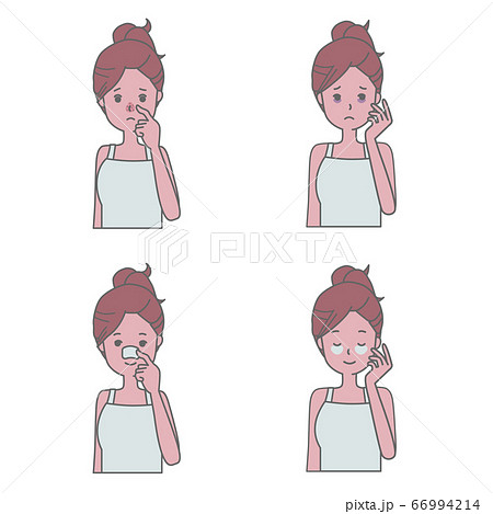 いちご鼻と目の下のクマに悩む女性のイラストセット 66994214