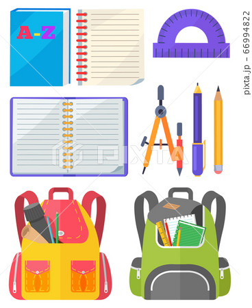 School Bag with Chancellery, Office Sign Vector School Bag with Chancellery, Office Sign Vector 66994822